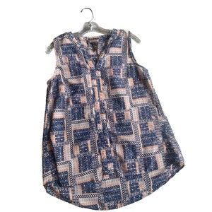 Bit & Bridle Womens Shirt Sleeveless Cotton Size Small Patchwork Design